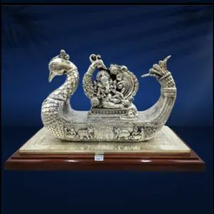 Silver Peacock Boat Ganesh Showpiece